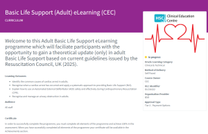 Screenshot of the Basic Life Support (Adult) eLearning