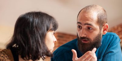 Two people having a difficult discussion